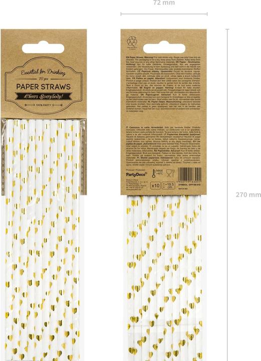 Actual product image Partydeco Paper straws - hearts gold (10pcs) (10 x)