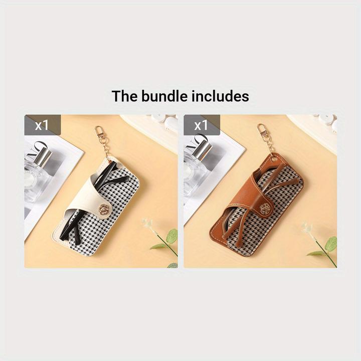 Actual product image Only-Bags.Store Simple PU leather glasses case with chain - modern and minimalist design for portability