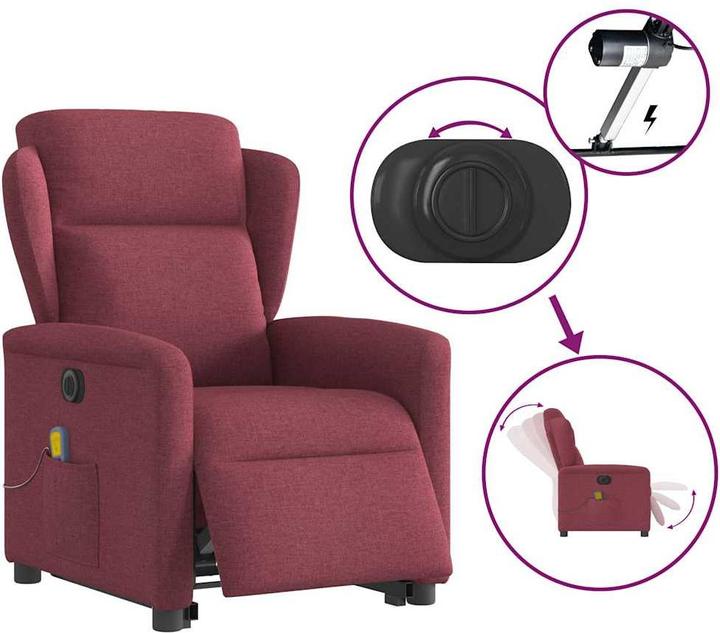 Immagine prodotto VidaXL Poltrona massaggiante elettrica con ausilio per l'assistenza in piedi in tessuto rosso vino