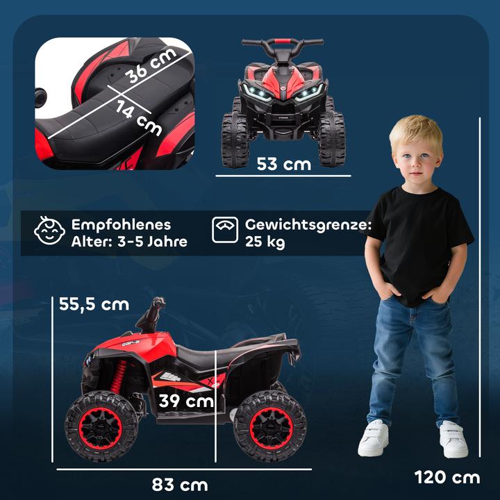 Image du produit Homcom Elektro-Quad Kunststoff, Metall Schwarz+Rot (12 V)