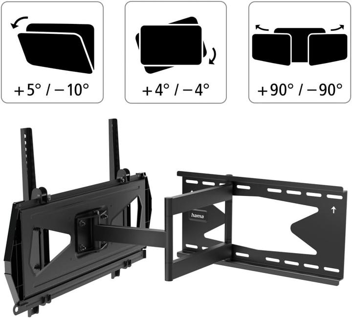 Image du produit Hama Support TV mural, pivotant, inclinable, antivol, 165 cm (65"), 40 kg (Mur, 40 kg, 32" - 65")