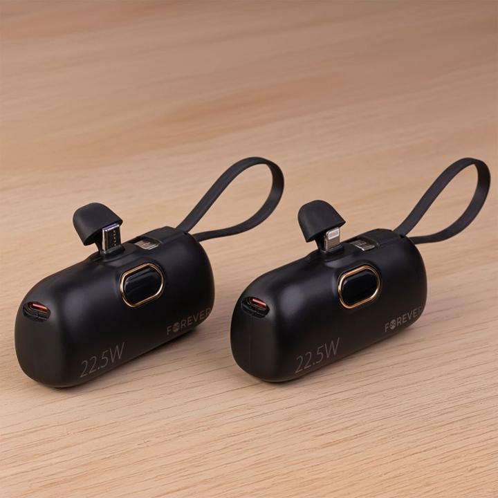 Actual product image Forever mini power bank MTB-100 22.5W 5000 mAh Lightning black (5000 mAh, 22.50 W, 18.50 Wh)