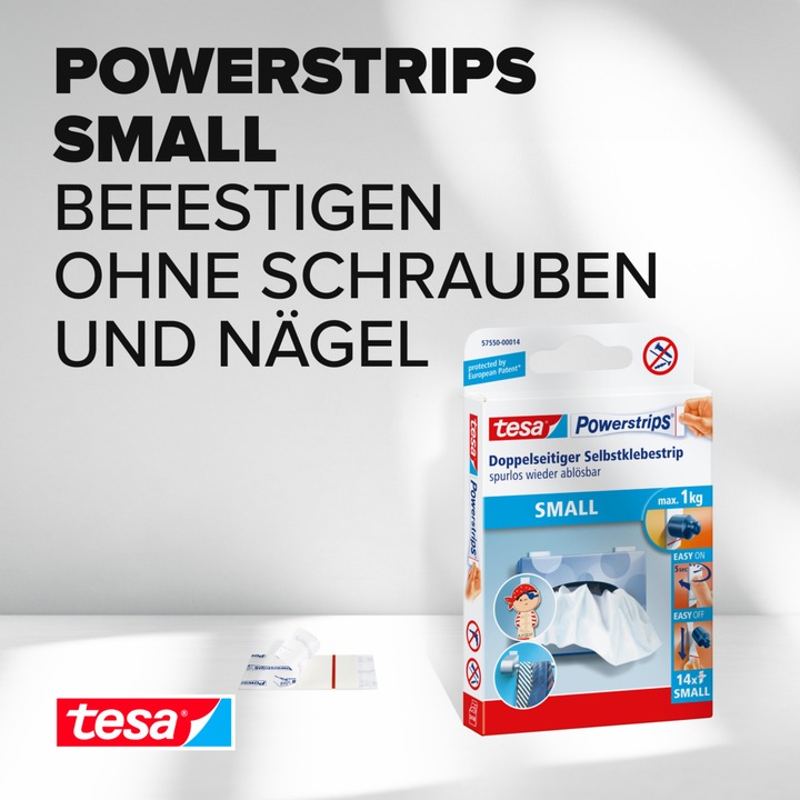 Image du produit tesa Powerstrips SMALL, 1kg de force d'adhérence, 4 bandes adhésives double face