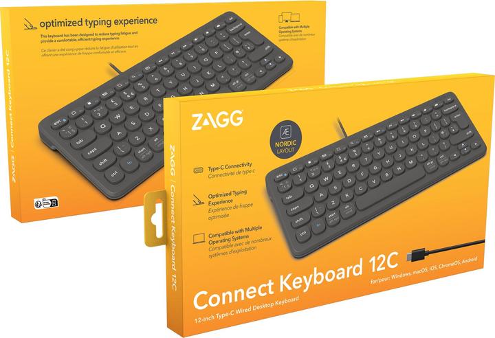 Produktbild Zagg Connect 12C keyboard USB QWERTY Danish, Finnish, Icelandic, Norwegian, Swedish Black (Englisch International, Kabelgebunden)