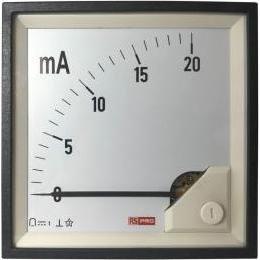 Rs Pro, Energiemessgerät, Amperemeter 20 (Input)mA DC Drehspule, 92mm x 92mm T. 54 (<4 A)mm, 0 20 (Input)mA / 1 %