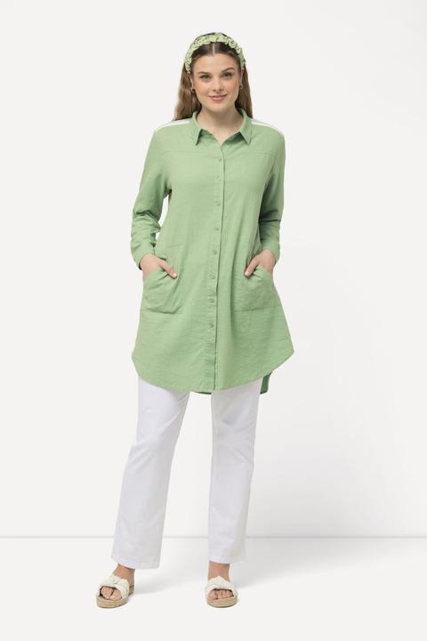 Produktbild Ulla Popken Longbluse, Leinenmix, Streifenband, Hemdkragen, Langarm (60)