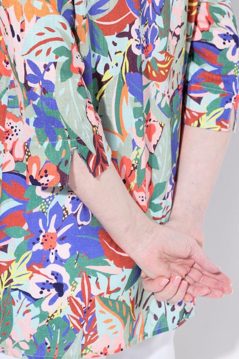 Produktbild Ulla Popken Leinenmix-Bluse, A-Linie, Tunika-Ausschnitt, 3/4-Arm (42, 44)