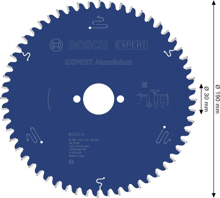 Produktbild Bosch Professional Zubehör Kreissägeblatt Expert for Aluminium, 190 x 30 x 2,6 mm, 56