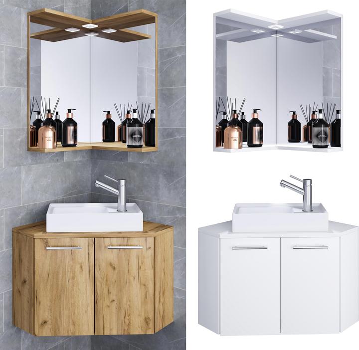 VCM 3-piece corner set guest toilet washbasin washbasin Vilosa mirror