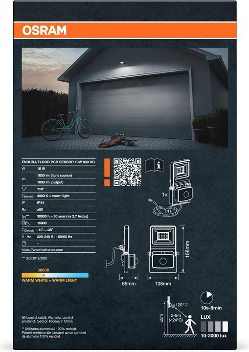 Image du produit Osram LED Aussenleuchte ENDURA Flood Sensor Warm White PCR Warm weiss 4099854487088 (1000 lm, IP65)
