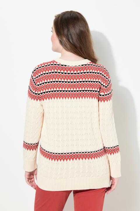 Immagine prodotto Ulla Popken Maglione in cotone biologico con tecnica Fair Isle, scollo a girocollo e maniche lunghe (46, 48)