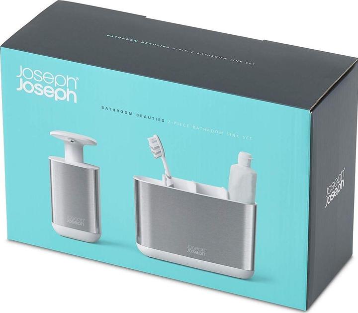 Productafbeelding Joseph Joseph 70551 Badkamer Schoonheden 2-Delige Wastafelset met Tandenborstelhouder en Zeeppomp, Roestvrij Staal