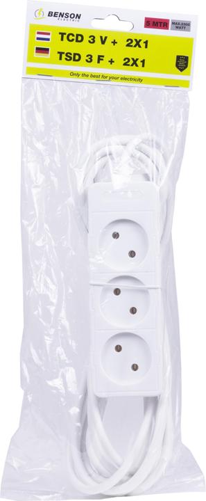 Actual product image Benson Electric Extension socket 3-way 2 x 1.0 + 5.0 m (5 m)