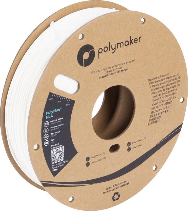 Produktbild Polymaker PolyMax Tough PLA White 2.85mm 750g (Tough PLA, 2.85 mm, 750 g, Weiss)