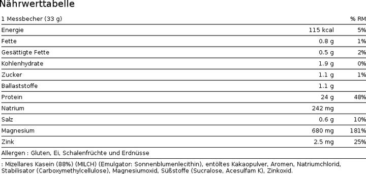 Nährwerte und Zutaten Optimum Nutrition Gold Standard 100% Casein (Schokolade, 1 Stk., 1820 g)