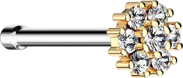 Image du produit Star Piercing Clous de nez droit 14k doré fleur avec cristal (Laiton, Acier chirurgical 316L)