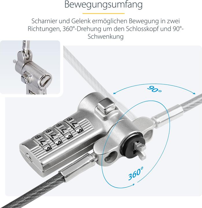 Productafbeelding StarTech com UNIVCS25-LAPTOP-LOCK, 2 m, Kensington, Nano, Noble, Verrouillage à combinaison, Plastiq
