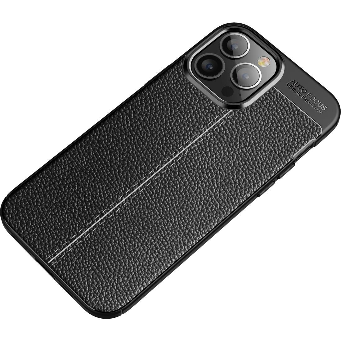 Thumbnail - Screenguard Apple iPhone 14 Pro Hülle Leather Design TPU Cover (Apple iPhone 14 Pro), Smartphone Hülle, Schwarz