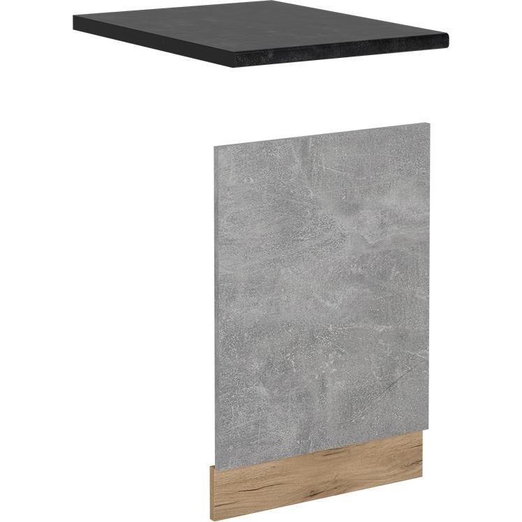 Vicco Geschirrspülblende R-Line, Beton/Goldkraft Eiche, 45 cm, AP Anthrazit, Geschirrspüler Zubehör, Grau