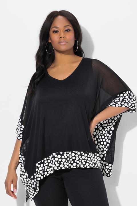 Immagine prodotto Ulla Popken Blusa in chiffon con pallini floccati, scollo a V e maniche a 3/4 (42, 44)