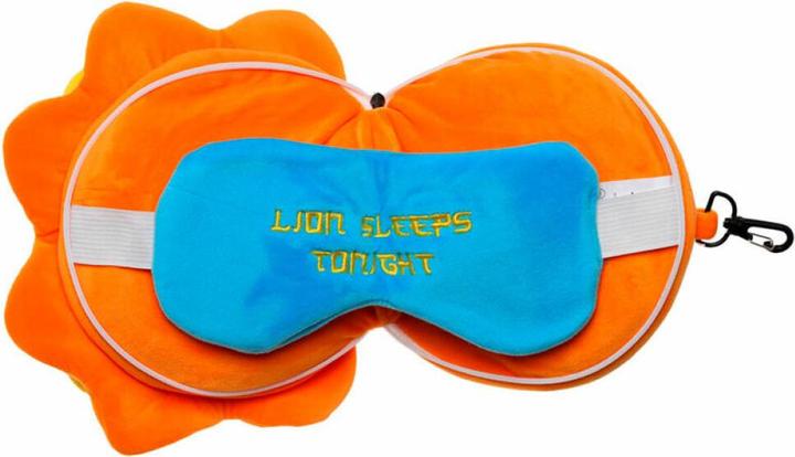 Immagine prodotto Puckator Relaxeazzz Cuscino da viaggio rotondo con maschera per gli occhi in peluche di Leone (Cuscino per testa e collo)