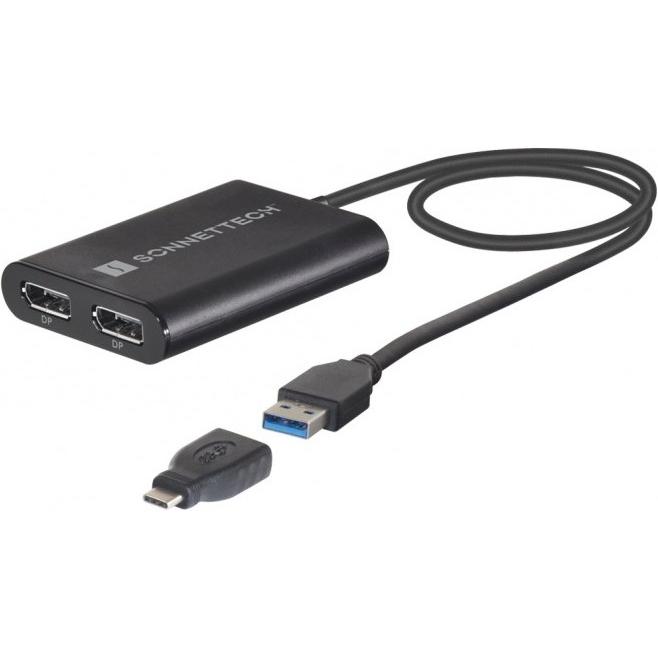 Sonnet Dual 4K 60Hz DisplayPort Adapter for M1 Thunderbolt Macs *New (USB-A, USB Typ-C, 30 cm), Data + Video Adapter, Sc...