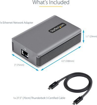 Produktbild StarTech COM Thunderbolt 3 to Ethernet Adapter 10GbE Multi-Gigabit Thunderbolt 3 to RJ45 Network Ada (Thunderbolt 3, RJ45 10 Gigabit Ethernet (1x))