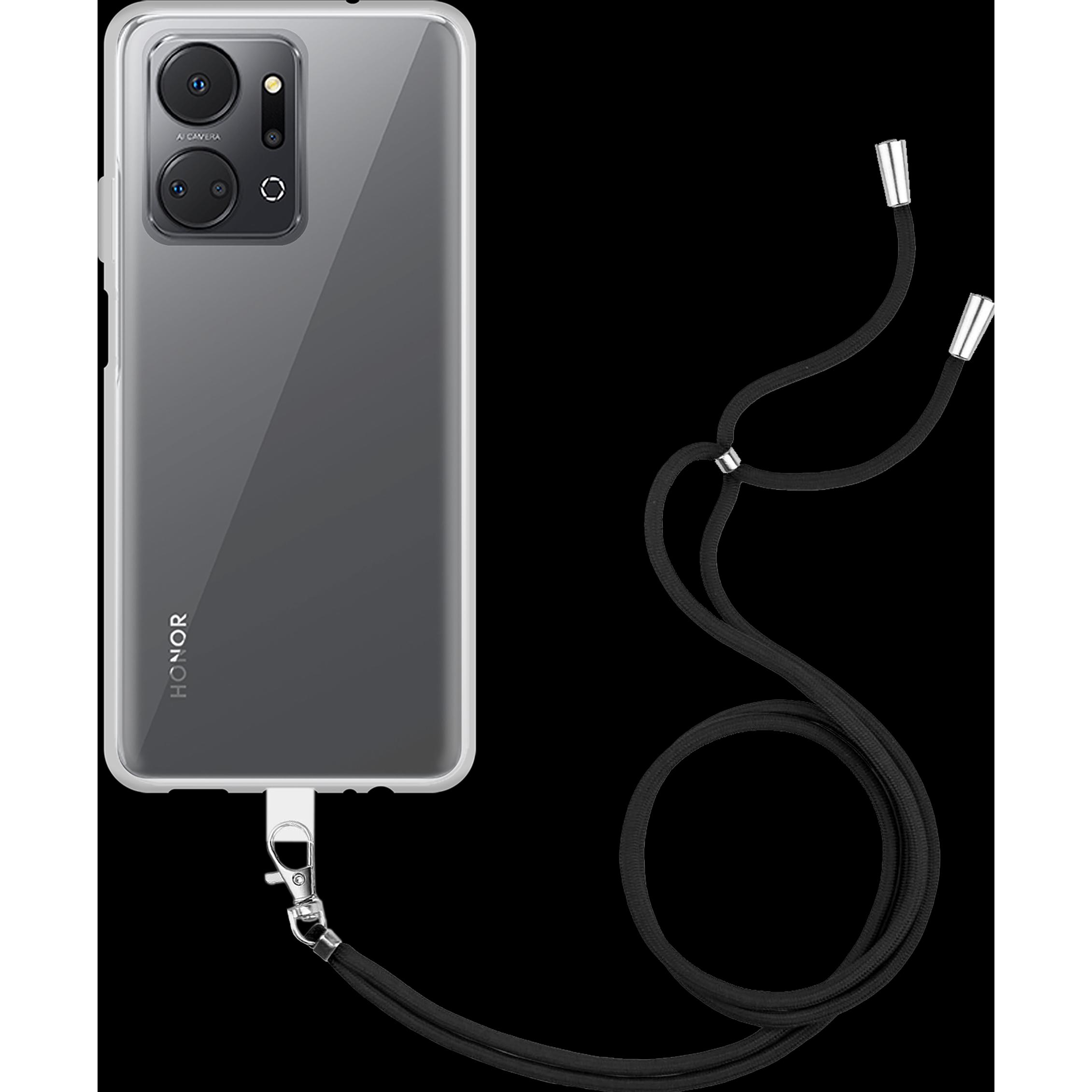 Cazy Handykette Hülle Kompatibel mit Honor X7a - Silikon Handyhülle mit Band Necklace Hülle - Transparant, Handykette, T...