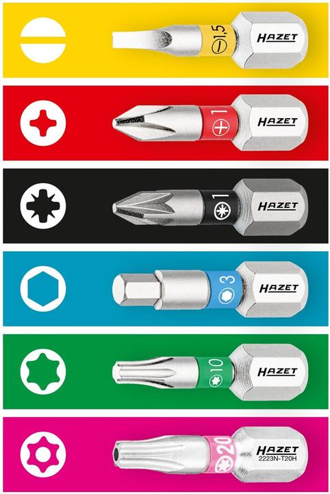 Actual product image HAZET SmartCase screwdriver bit set 2200SC-1 ∙ Hexagon, solid 6.3 (1/4 inches) ∙ Slot profile, Cros… (Cross Phillips PH M2, Cross Pozidriv PZ M3, Cross Phillips PH M3, Cross Pozidriv PZ M2)