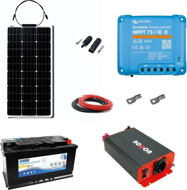 Noqon Solaranlage Set 80Wp mit Batterie 80Ah(Gel) und 500W-Wechselrichter (80 W)