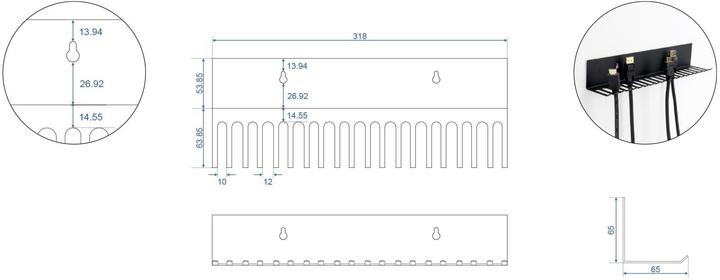 Image du produit Delock Porte-câbles 318 x 65 mm pour montage mural noir (0.32 m)