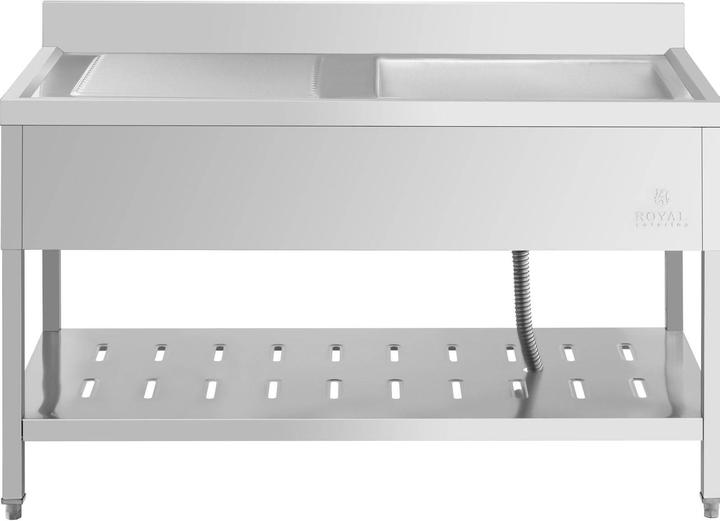 Immagine prodotto Royal Catering Spültisch Spülbecken Edelstahlspüle Gastrospüle mit Regal 140 x 70 cm