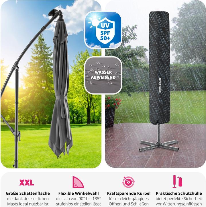 Produktbild tectake Sonnenschirm Sunna LED-Solar mit Kurbel 2,5 x 2,5 m (2.50 m)