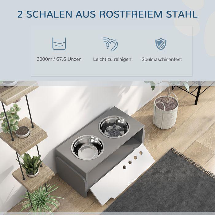 Image du produit Swisshandel24 Fütterungsstation für Hunde, höhenverstellbar, mit Stauraum, Grau (2 l)