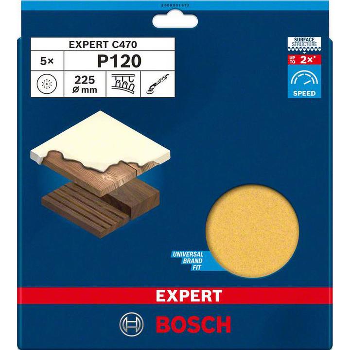 Image du produit Bosch Professional Zubehör Accessories 2608901673 Papier abrasif pour ponceuse pour cloisons sèches Grain 120 (Ø) 225 mm 5 pces (120)