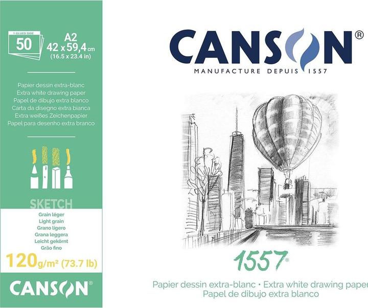 Image du produit Canson Sketchpad 1557 204127410 feuilles, collées, 120g (A2, Blanc, Couverture souple)