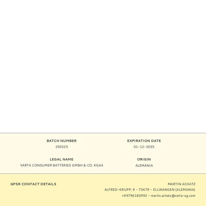 Nährwerte und Zutaten Varta Longlife Max Power (2 Stk., D, 16500 mAh)