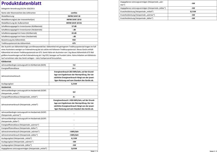 Immagine prodotto Comfee Infini Save 18 (32 m², 18000 BTU/h)
