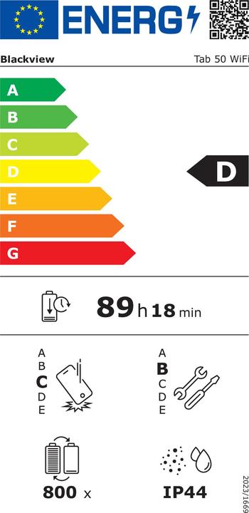 Etichetta energetica Blackview Scheda 8 (4G, 10.10", 128 GB, Azzurro)