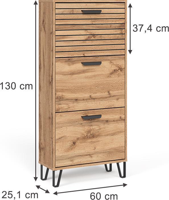 Produktbild Vicco Schuhkipper Amber, Eiche Wotan, 62 x 130 cm mit 3 Fächern