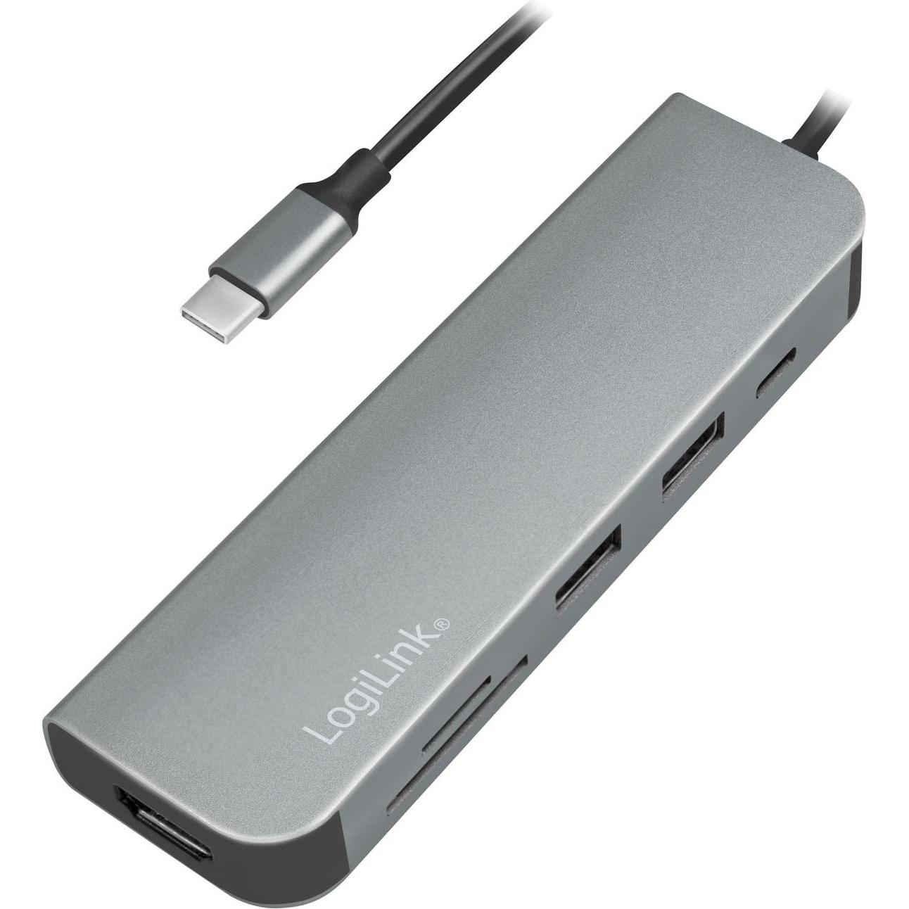 Thumbnail - LogiLink UA0343 (USB-C, 6 Ports), Dockingstation + USB Hub, Silber