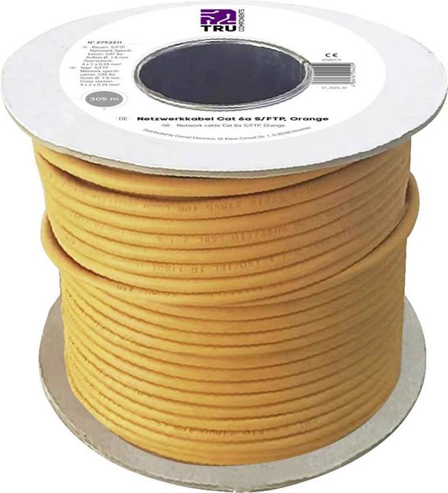 Immagine prodotto Tru Components TC-11008844 Cavo di rete CAT 6a S/FTP 4 x 2 x 0,24mm² certificato CPR-Dca Arancione 3 (S/FTP, CAT6a, 305 m)