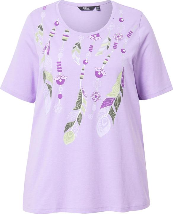 Immagine prodotto Ulla Popken T-shirt dal taglio svasato con piume, scollo a girocollo e mezze maniche (58)