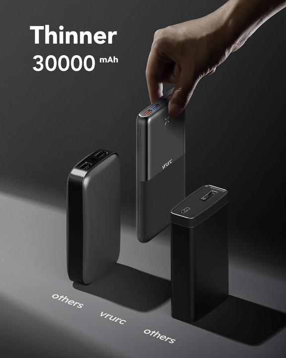Image du produit Vrurc Powerbank 30000mAh, 22.5W, 4 Ausgänge, 3 Eingänge (30000 mAh, 22.50 W)
