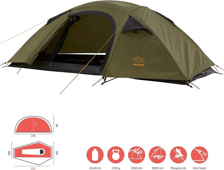 Produktbild Grand Canyon Apex 1 (Kuppelzelt, 2.35 kg, 2 Personen)