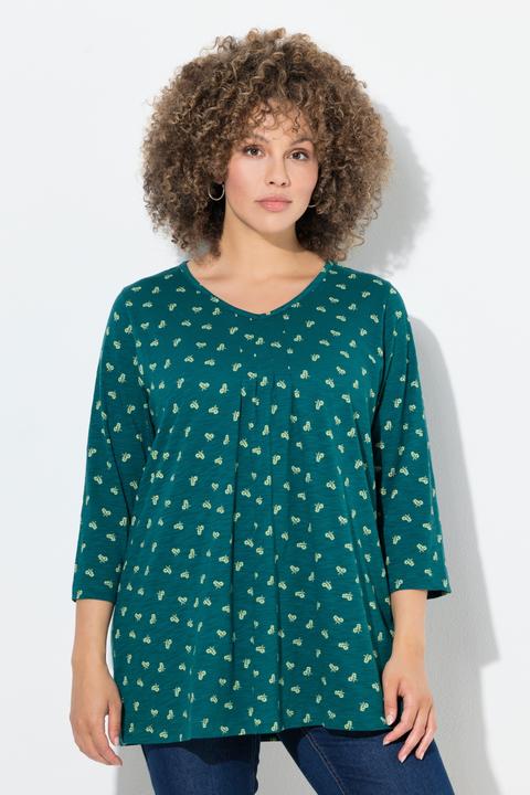 Immagine prodotto Ulla Popken Maglia dal taglio svasato con fiori, scollo a V e maniche a 3/4 (50, 52)