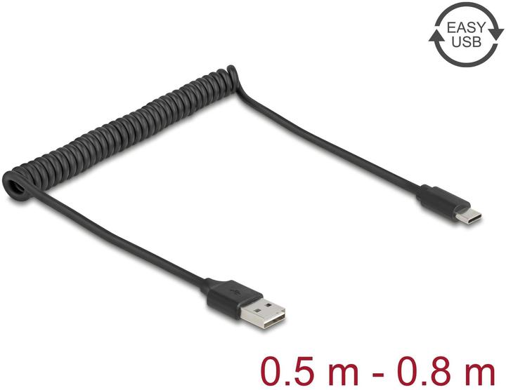 Image du produit Delock Spiralkabel EASY-USB 2.0 Typ-A Stecker zu USB Type-C (0.80 m, USB 2.0)