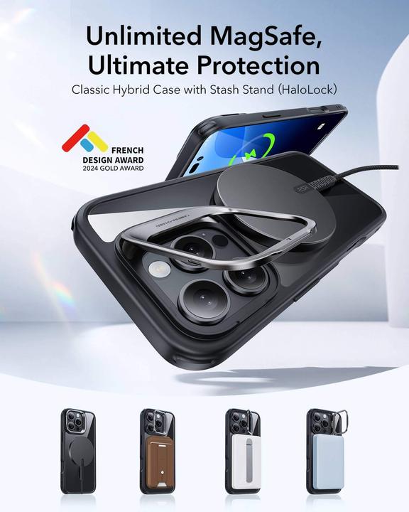 Produktbild ESR Classic Hybrid HaloLock Case mit Stash Stand (Apple iPhone 16 Pro)