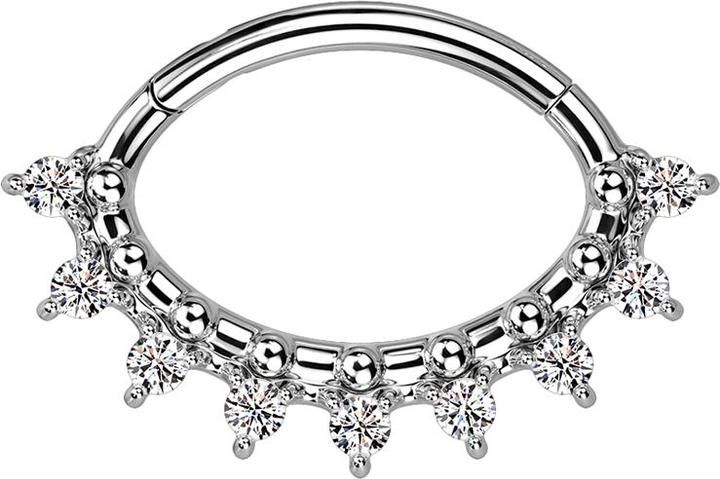 Image du produit Star Piercing Micro anneau segment pliable argent Ovale neuf cristaux argent et boules (sans laiton, Acier chirurgical 316L)