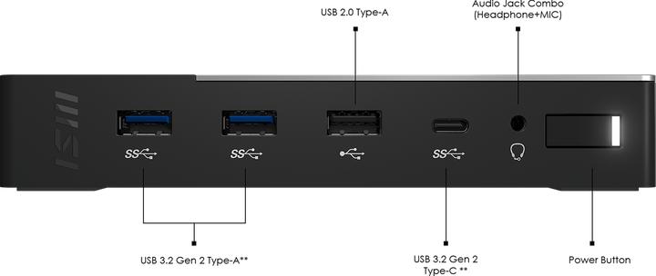 Actual product image MSI USB-C Docking Station Gen 2 USB 3.2 Gen 2 (3.1 Gen 2) Type-C (USB-C, 9 ports)